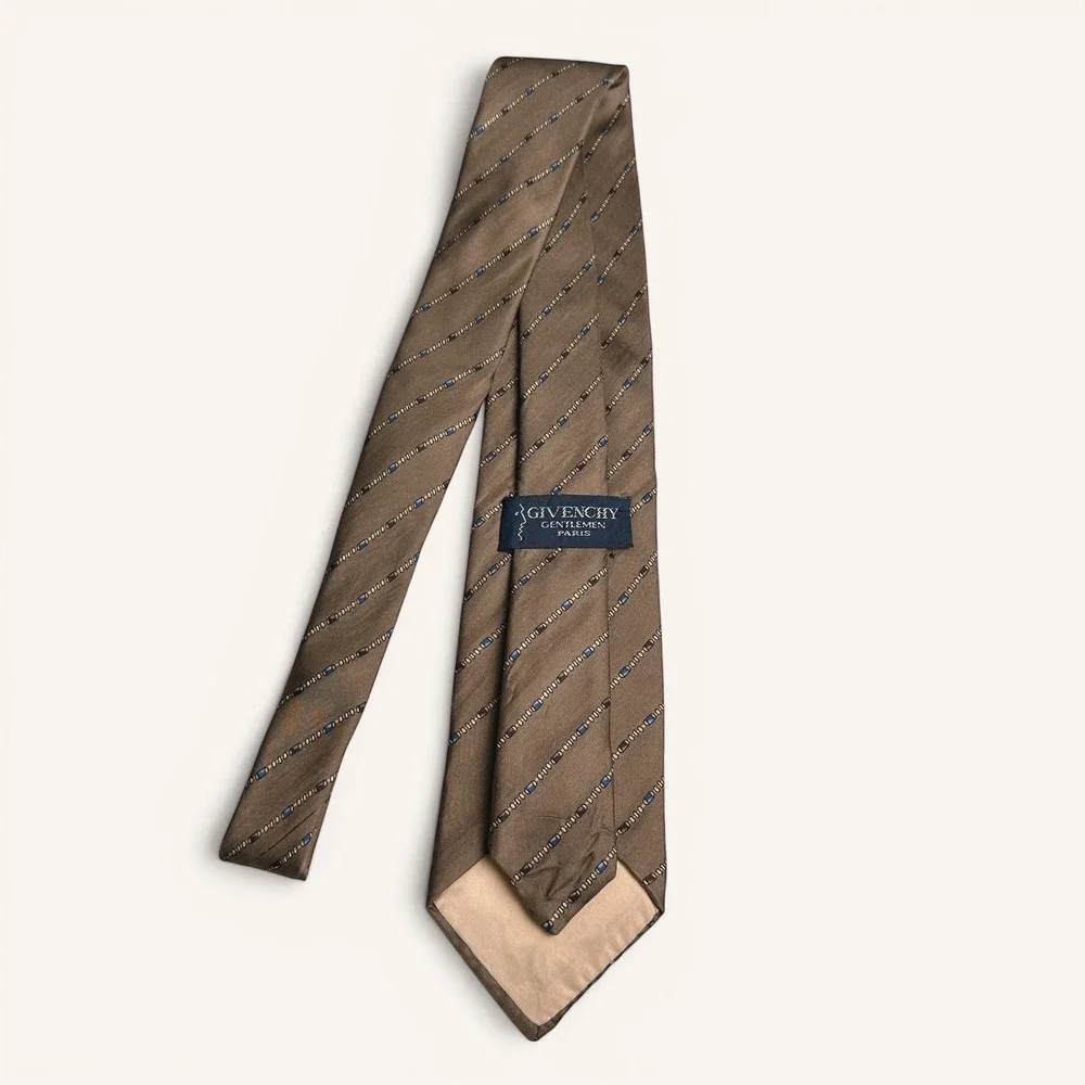 Givenchy Gentlemen Paris‎ Silk Tie Bronze Brown Striped Chain Link Mens Necktie